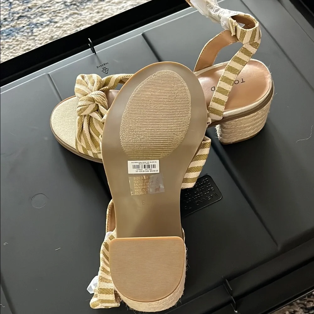 Striped Tan Espadrille Sandals - Picture 3 of 3